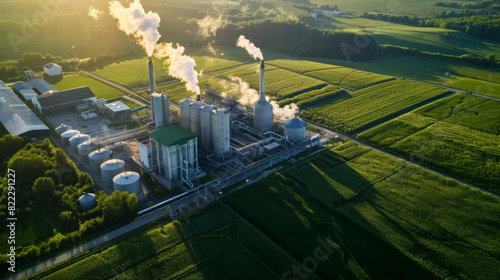 A large industrial plant with smoke coming out of it