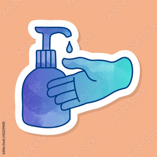 Disinfected hand using disinfectant color sticker