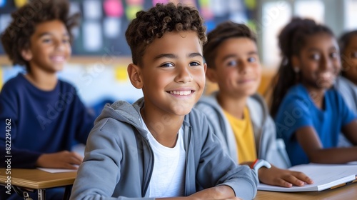 Happy primary school students in the classroom