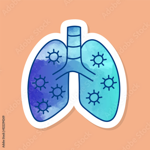 Virus infected human lungs color sticker