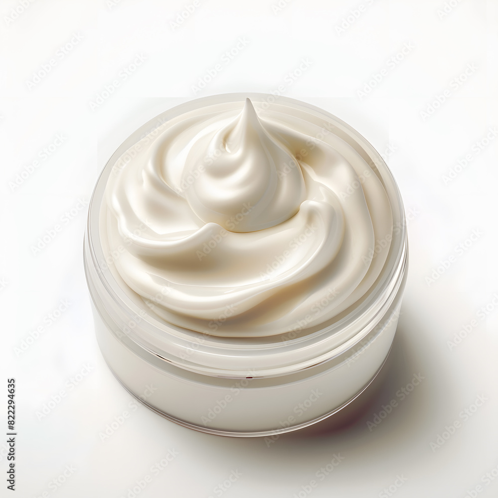 Opened cosmetic swirl cream jar top view isolated on white background Opened cosmetic swirl cream jar top view isolated on white background