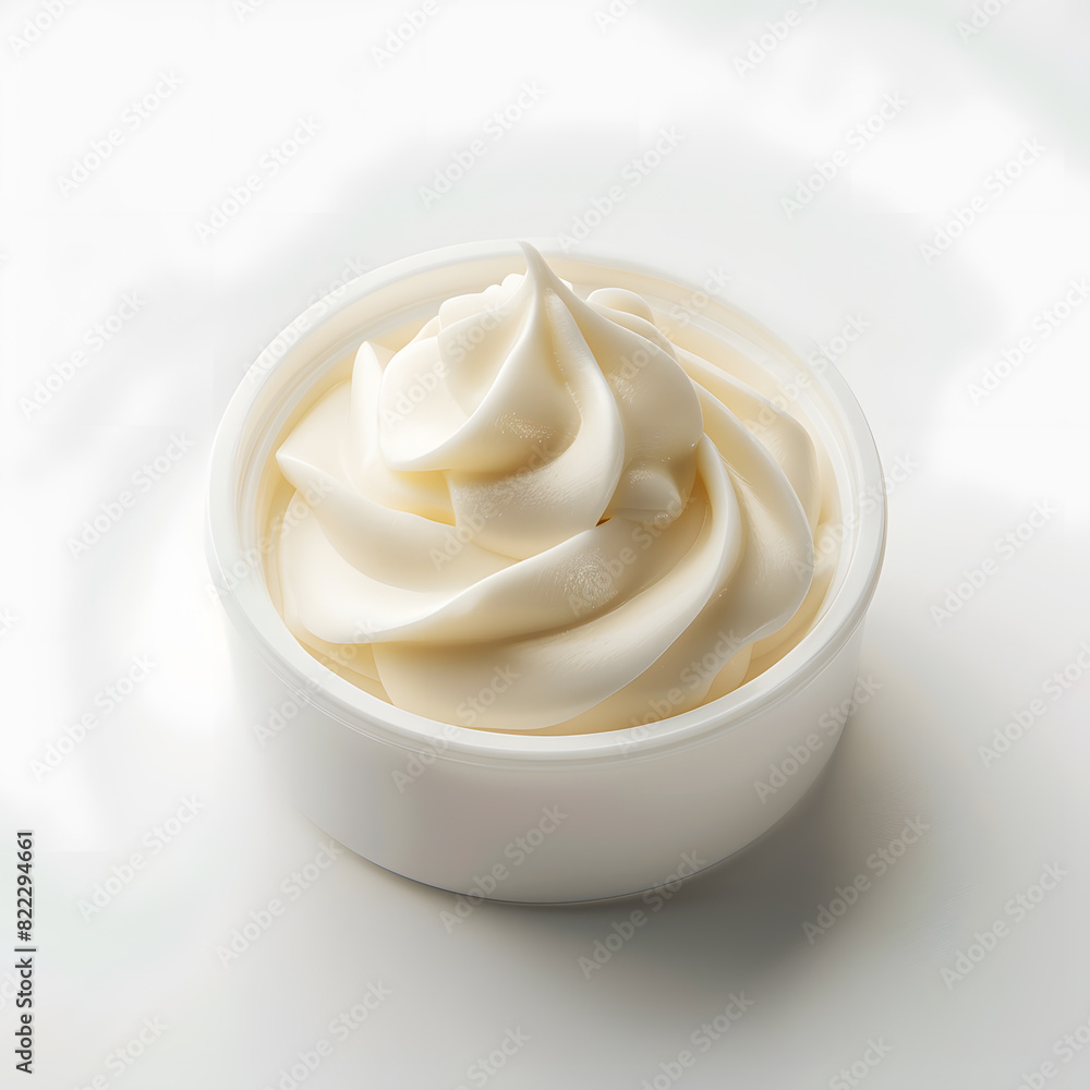 Opened cosmetic swirl cream jar top view isolated on white background Opened cosmetic swirl cream jar top view isolated on white background