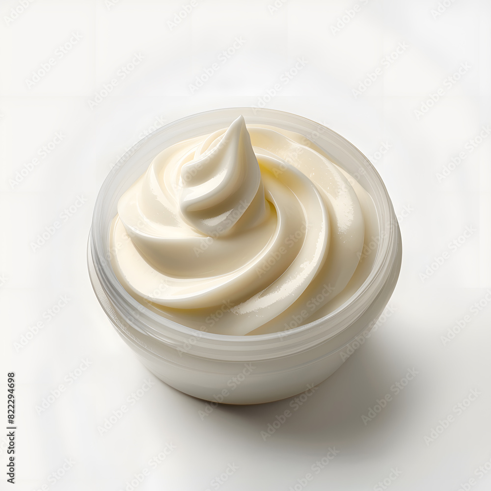 Opened cosmetic swirl cream jar top view isolated on white background Opened cosmetic swirl cream jar top view isolated on white background