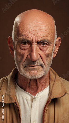 Olive background sad european white man grandfather realistic person portrait older person beautiful bad mood old man Isolated on Background ethnic 