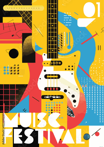 Music festival poster design. Guitar music concert. live rock music background promotion