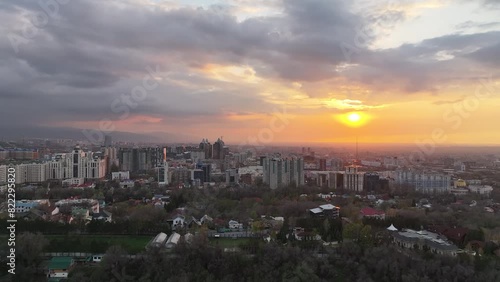 Wallpaper Mural View from a quadcopter of the largest city of Kazakhstan, Almaty, on a spring evening at sunset Torontodigital.ca