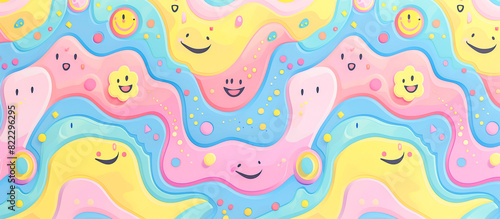 colorful cartoon smiling face pattern melting banner background