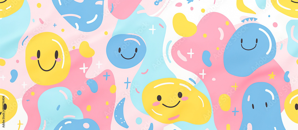 colorful cartoon smiling face pattern melting banner background colorful cartoon smiling face pattern melting banner background
