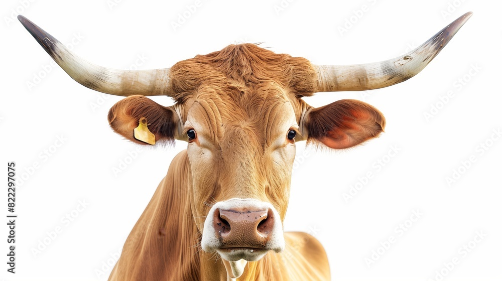 Portrait of a cow with horns isolated over white background Portrait of a cow with horns isolated over white background