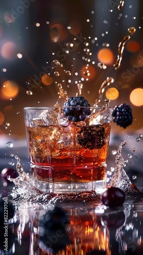 blackberry whiskey splash, professional photography, beautiful composition and lighting 