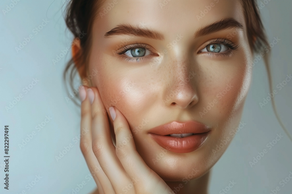 Obraz premium Portrait of a woman with fresh skin. To promote facial creams.