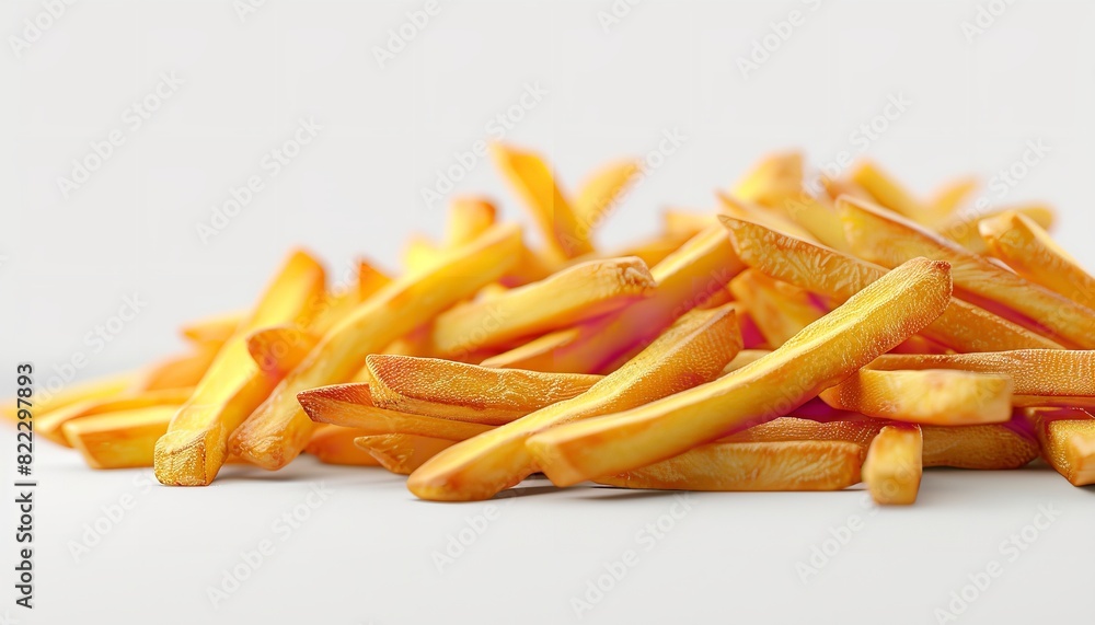 Ready-to-eat foods like freshly made french fries or fried potatoes with movie theme isolated on a white background with plenty of space for advertising, Generative AI. Ready-to-eat foods like freshly made french fries or fried potatoes with movie theme isolated on a white background with plenty of space for advertising, Generative AI.