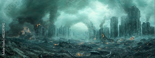 Wallpaper Mural Apocalypse panorama, war, destruction, smoke, end of the world Torontodigital.ca