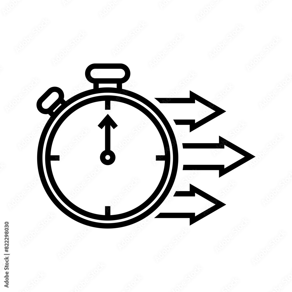 Stopwatch with right arrows, illustration of speed or deadline icon vector Stopwatch with right arrows, illustration of speed or deadline icon vector