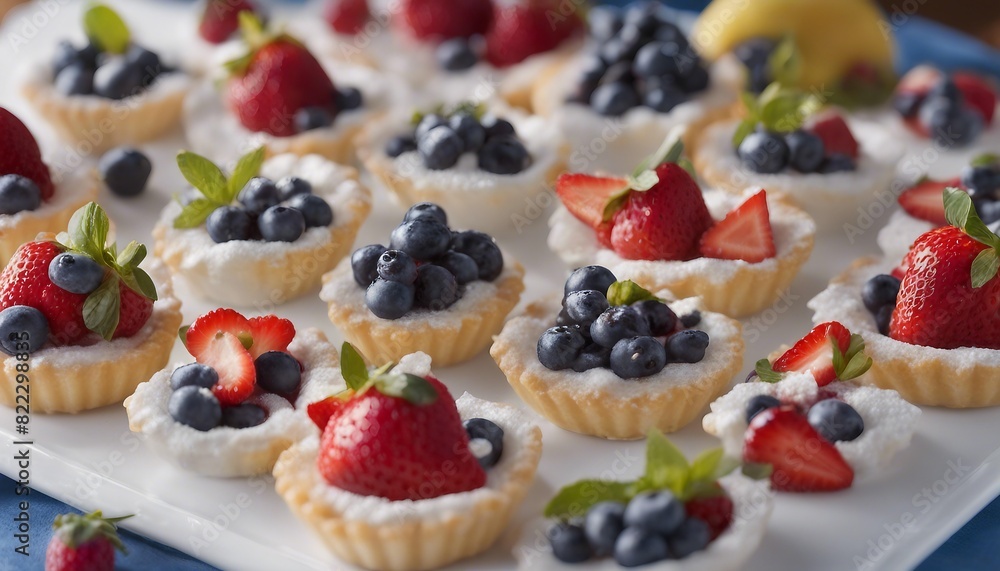A close-up picture featuring three different tarts with fruits such as blueberries, strawberries, powdered sugar, and whole berries for added visual appeal. A close-up picture featuring three different tarts with fruits such as blueberries, strawberries, powdered sugar, and whole berries for added visual appeal.