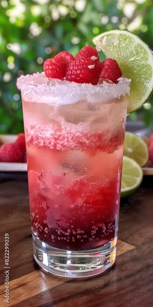 Refreshing raspberry lime cocktail with sugar-rimmed glass, perfect for summer parties, outdoor barbecues, and festive celebrations. Copy space. Refreshing raspberry lime cocktail with sugar-rimmed glass, perfect for summer parties, outdoor barbecues, and festive celebrations. Copy space.