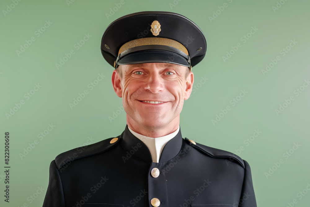 Smiling Mature Man in Uniform and Cap