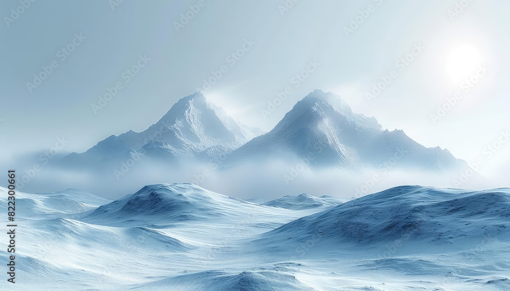 Tundra during snowstorm flat design front view winter fury theme 3D render Monochromatic Color Scheme Tundra during snowstorm flat design front view winter fury theme 3D render Monochromatic Color Scheme