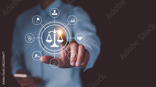 AI ethics or AI Law concept. Developing AI codes of ethics. Compliance, regulation, standard , business policy and responsibility for guarding against unintended bias in machine learning algorithms.