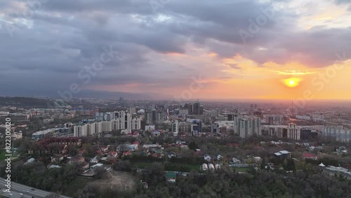 Wallpaper Mural View from a quadcopter of the largest city of Kazakhstan, Almaty, on a spring evening at sunset Torontodigital.ca