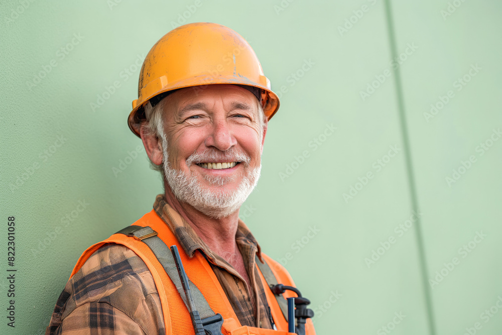 Smiling Senior Construction Worker in Hard Hat Smiling Senior Construction Worker in Hard Hat