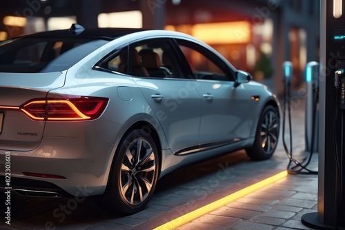 electric car charge the battery at charging station