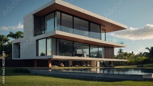 modern minimalist house with beautiful mountain view