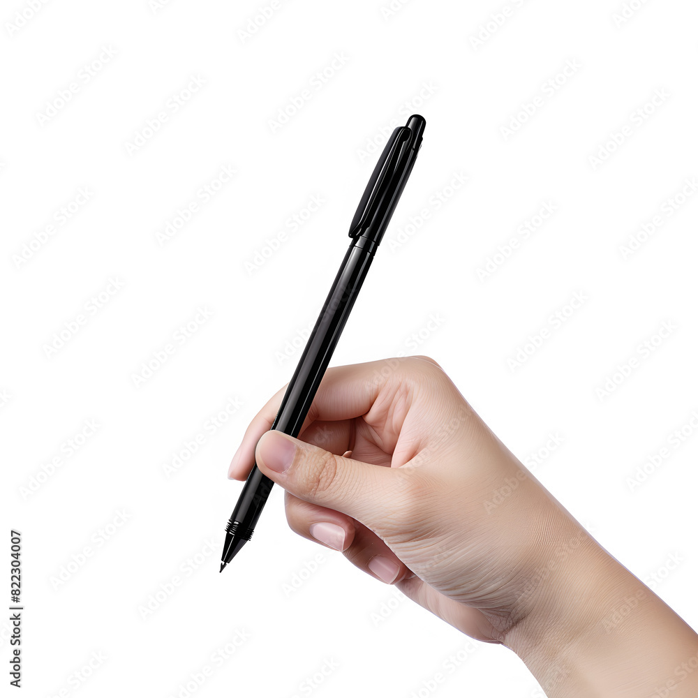 Closeup woman's hand holding a pen isolated on white background Closeup woman's hand holding a pen isolated on white background