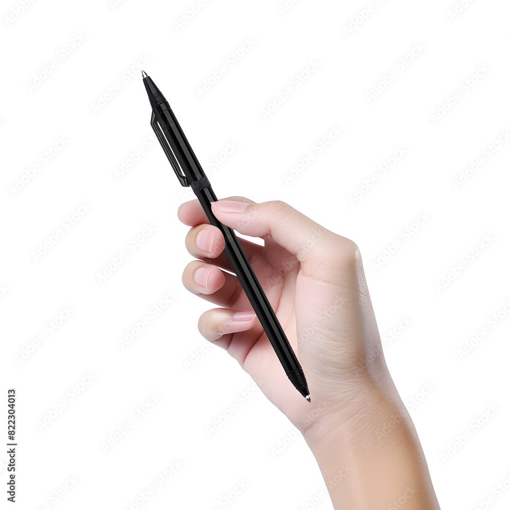 Closeup woman's hand holding a pen isolated on white background Closeup woman's hand holding a pen isolated on white background