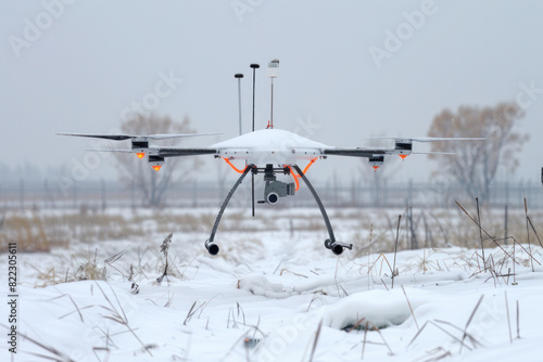 A weather drone taking off from a meteorological station, equipped with sensors and cameras, ready to collect real-time atmospheric data.