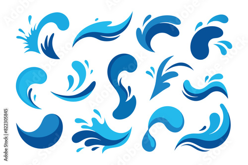 Silhouette of abstract liquid water splash divider vector, logo design set