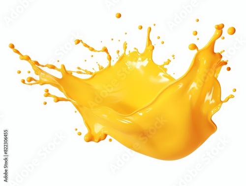Yellow orange liquid splash on white background