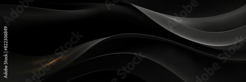  Black background with soft waves,black silk smooth waves pattern backdrop design . Black satin silk luxury wave cloth background. banner