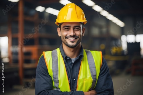 young professional industrial engineer in industrial factory wearing hat and safety suit © free