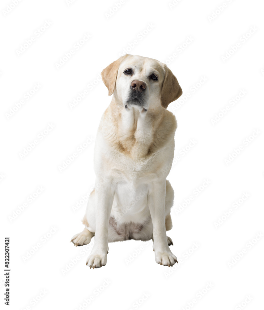 Portrait of Labrador Retriever sitting on white background