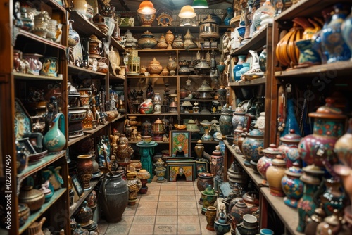 Wallpaper Mural Many different types of pottery on shelves in this store Torontodigital.ca