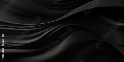  Black background with soft waves,black silk smooth waves pattern backdrop design . Black satin silk luxury wave cloth background. banner