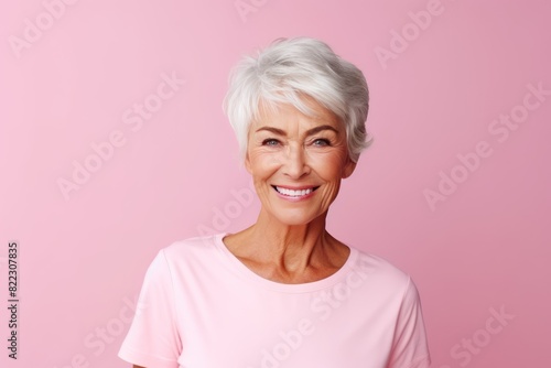 Pink background Happy european white Woman grandmother realistic person portrait of young beautiful Smiling Woman Isolated on Background Banner 