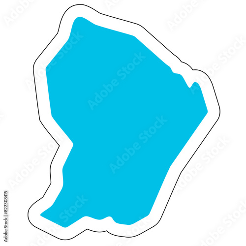 French Guiana silhouette. High detailed map. Solid blue vector sticker with white contour isolated on white background.