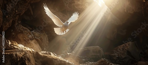  White Dove Flying Towards the Gates of Heaven Amidst Colorful Clouds and Light - Serene and Ethereal Spiritual Image