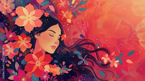 aapi heritage month festive asian american and pacific islander celebration banner with traditional floral elements digital painting