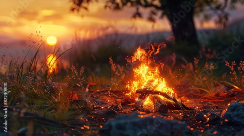 A fire burning during sunrise UHD wallpaper