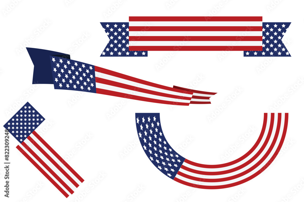 set of Red white blue american flag ribbon USA banner set of Red white blue american flag ribbon USA banner