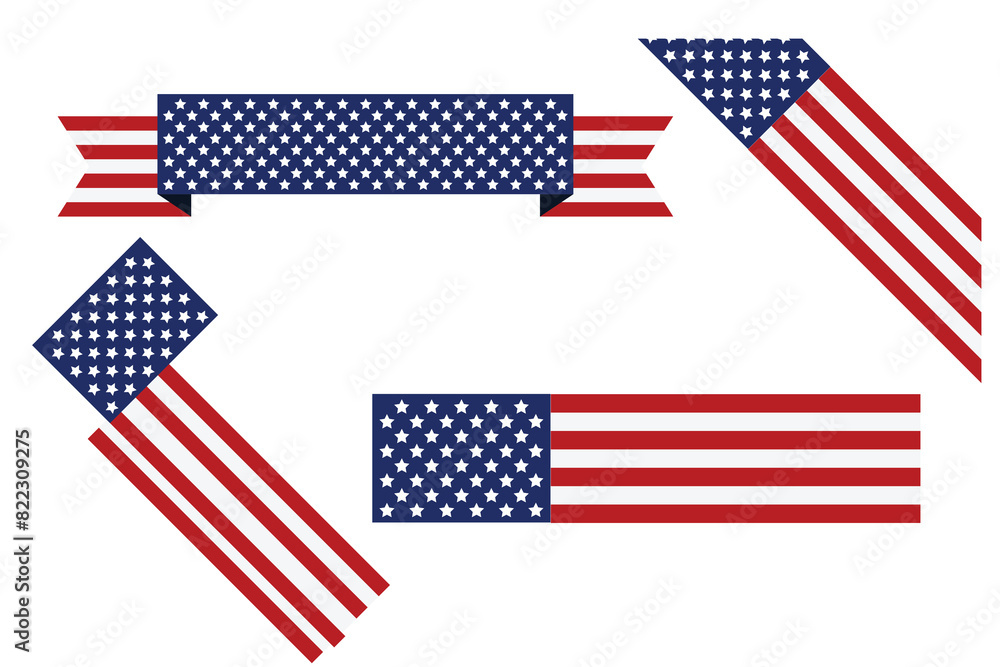 Obraz premium set of Red white blue american flag ribbon USA banner