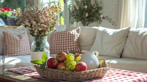 Wallpaper Mural A basket of fruit and flowers sits on a table in a living room Torontodigital.ca