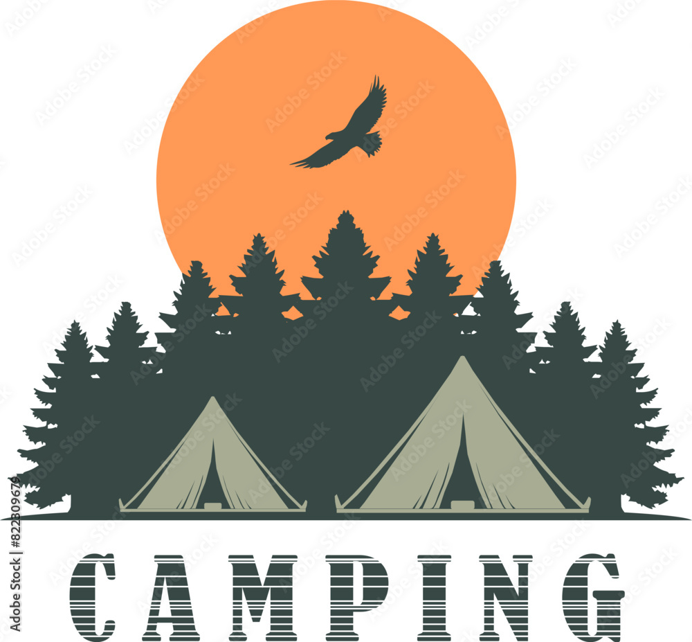 Vektor Silhouette Design Element - Camping im Wald - Zelt in der Natur