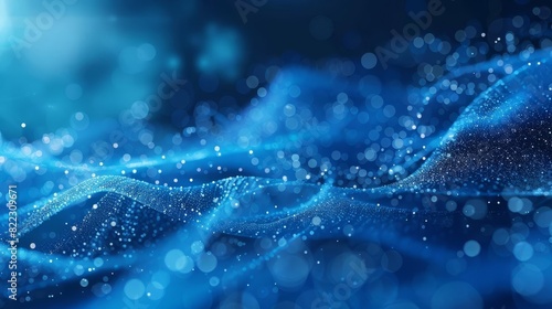 abstract blue particles floating on vibrant blue background digital art