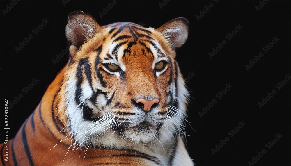 Fototapeta premium Bengal tiger close up head on black background 