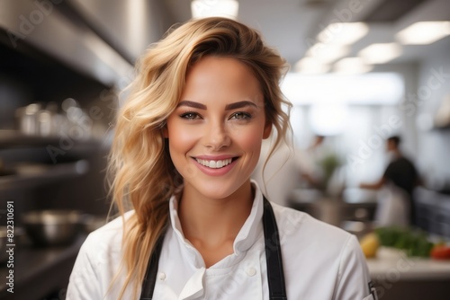 cheerful young female chef