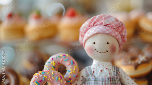 Diorama of a Little Baker Holding Two Donuts for Small and Medium-sized Business Idea Concept